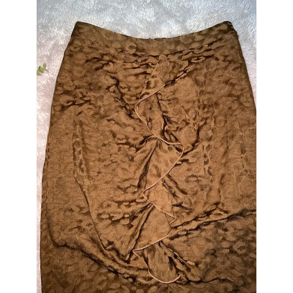 Zara Basic Brown Animal Print Ruffle Front Skirt Size: Medium
